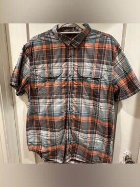 Prana Men's Short-Sleeve Plaid Button-Down Shirt - Orange, Brown & Blue-Green